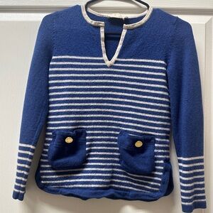 Tory Burch Blue and White V-Neck Sweater